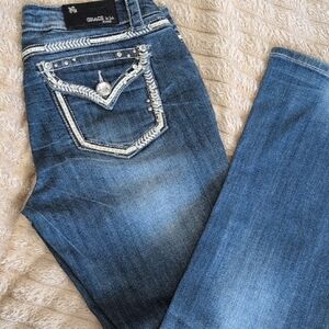Grace in LA Women's Boot Cut Jeans with Embellished Pockets